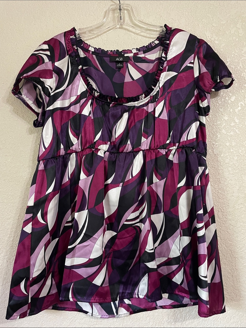 AGB Women's Purple, Black & White Abstract Print Short Sleeve Tunic